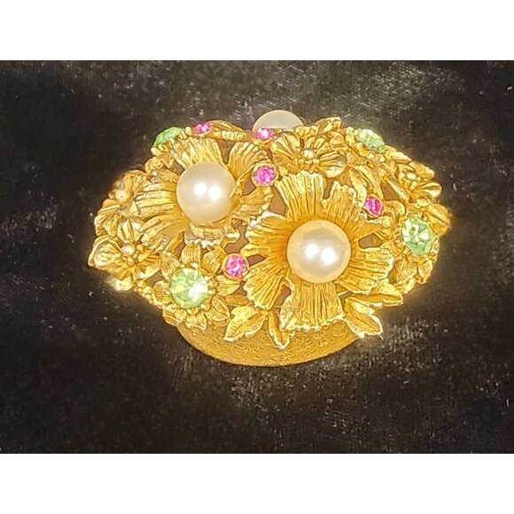 Vintage Florenza Gold-Toned Floral Trinket Box - Picture 2 of 13